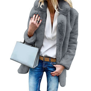 SHUJIN Women Faux Fur Coats Winter Solid Fashion Open Point Outwear Female Luxury Long Sleeve Warm Thick Fluffy Jacket Coat