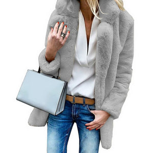 SHUJIN Women Faux Fur Coats Winter Solid Fashion Open Point Outwear Female Luxury Long Sleeve Warm Thick Fluffy Jacket Coat