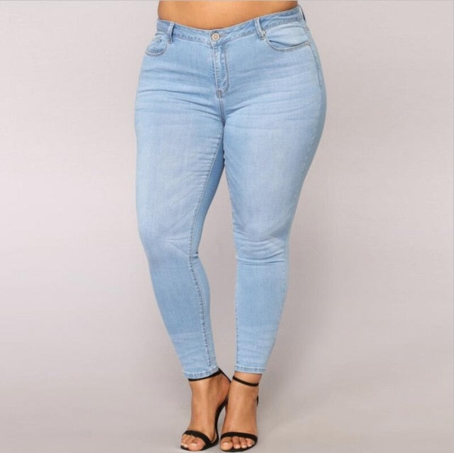 PLUS SIZE Jeans Women High Waist waisted Skinny Pencil Blue Denim Pants women Stretch solid elastic Jeans women 4XL 5XL 6XL 7XL