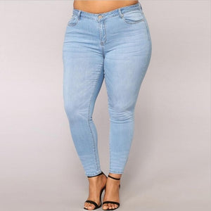 PLUS SIZE Jeans Women High Waist waisted Skinny Pencil Blue Denim Pants women Stretch solid elastic Jeans women 4XL 5XL 6XL 7XL