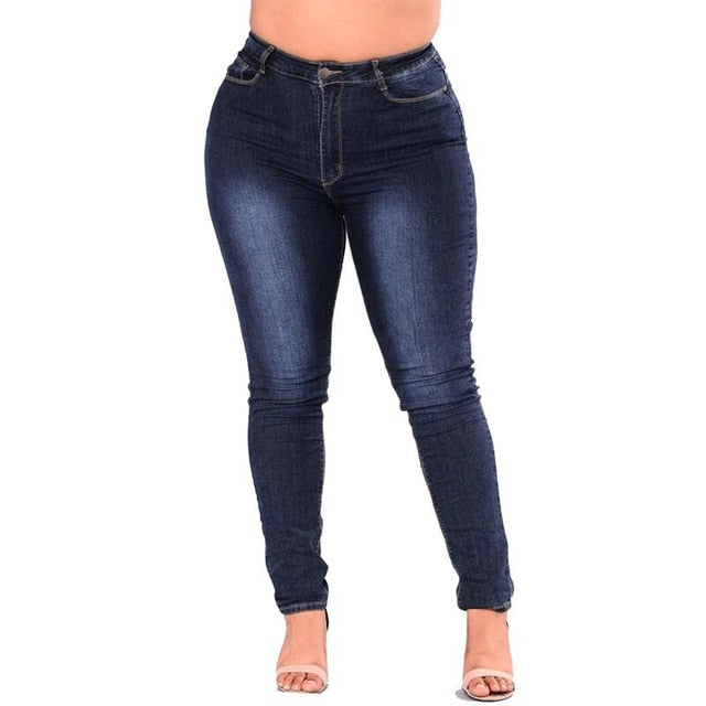 PLUS SIZE Jeans Women High Waist waisted Skinny Pencil Blue Denim Pants women Stretch solid elastic Jeans women 4XL 5XL 6XL 7XL