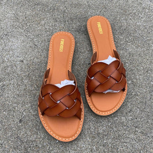 NAN JIU MOUNTAIN Flat Sandals Summer Women's Slippers Leather Comfortable Sole Cross Weave 8 Colors Woman Shoes Solid Color