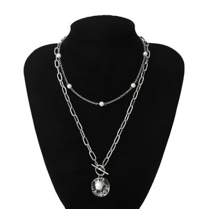 IngeSight.Z Punk Multi Layered Pearl Choker Necklace Collar Statement Virgin Mary Coin Crystal Pendant Necklace Women Jewelry