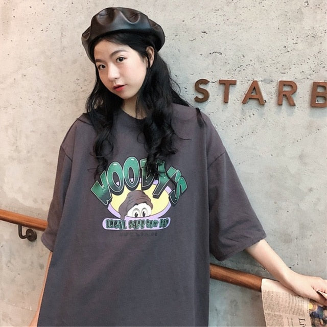 T-shirts Women Cartoon Printing Leisure Soft Loose Streetwear Tees Womens Funny T Shirt Female Harajuku Summer Clothing Girls