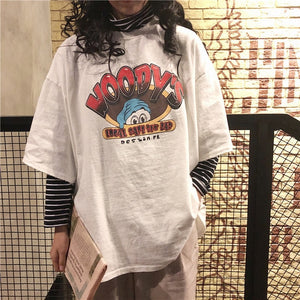T-shirts Women Cartoon Printing Leisure Soft Loose Streetwear Tees Womens Funny T Shirt Female Harajuku Summer Clothing Girls