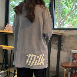T-shirts Women Harajuku Milk Printed Kawaii BF Couple Clothes Unisex Loose Long Summer Tee Top Womens Tshirt Korean Style Trendy