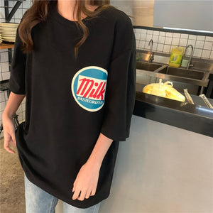 T-shirts Women Harajuku Milk Printed Kawaii BF Couple Clothes Unisex Loose Long Summer Tee Top Womens Tshirt Korean Style Trendy