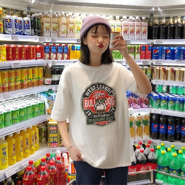 T-shirts Women Harajuku Milk Printed Kawaii BF Couple Clothes Unisex Loose Long Summer Tee Top Womens Tshirt Korean Style Trendy