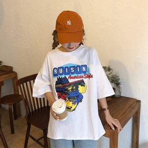 T-shirts Women Harajuku Milk Printed Kawaii BF Couple Clothes Unisex Loose Long Summer Tee Top Womens Tshirt Korean Style Trendy