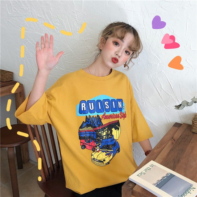 T-shirts Women Harajuku Milk Printed Kawaii BF Couple Clothes Unisex Loose Long Summer Tee Top Womens Tshirt Korean Style Trendy
