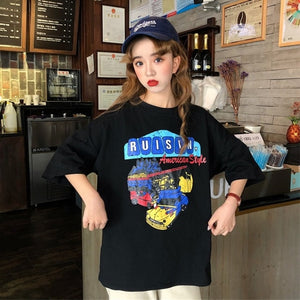 T-shirts Women Harajuku Milk Printed Kawaii BF Couple Clothes Unisex Loose Long Summer Tee Top Womens Tshirt Korean Style Trendy