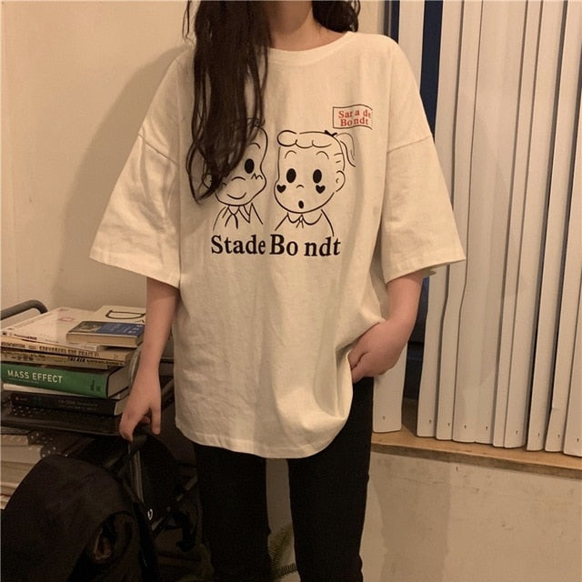 T-shirts Women Harajuku Milk Printed Kawaii BF Couple Clothes Unisex Loose Long Summer Tee Top Womens Tshirt Korean Style Trendy