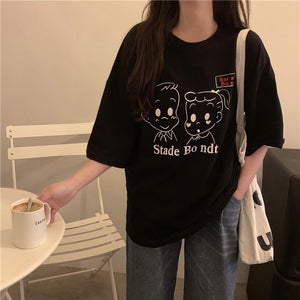 T-shirts Women Harajuku Milk Printed Kawaii BF Couple Clothes Unisex Loose Long Summer Tee Top Womens Tshirt Korean Style Trendy
