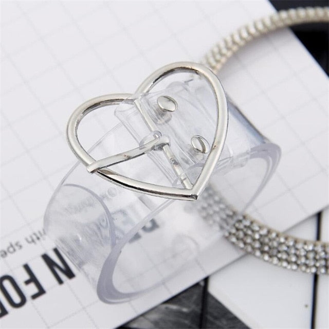 Women's Cute Transparent Belt Female Heart Buckle Waist Sweet Belt Fashion Waistband Ladies Jeans Dress Belt