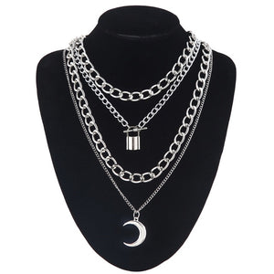 Layered punk chain necklace lock pendant necklace women men choker metal padlock chains goth jewelry grunge aesthetic accessory