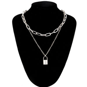 Layered punk chain necklace lock pendant necklace women men choker metal padlock chains goth jewelry grunge aesthetic accessory