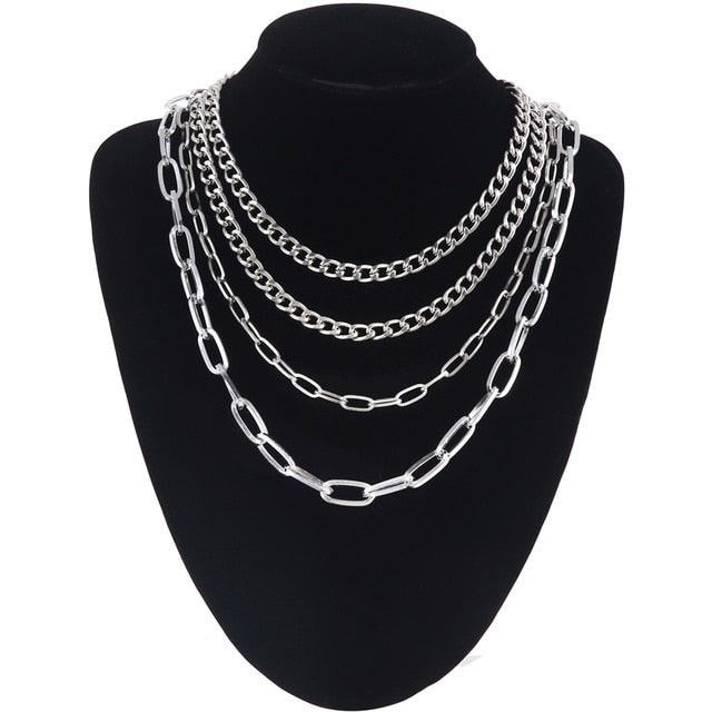 Layered punk chain necklace lock pendant necklace women men choker metal padlock chains goth jewelry grunge aesthetic accessory