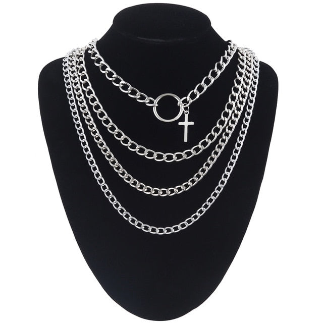 Layered punk chain necklace lock pendant necklace women men choker metal padlock chains goth jewelry grunge aesthetic accessory