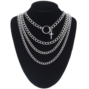Layered punk chain necklace lock pendant necklace women men choker metal padlock chains goth jewelry grunge aesthetic accessory
