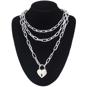 Layered punk chain necklace lock pendant necklace women men choker metal padlock chains goth jewelry grunge aesthetic accessory