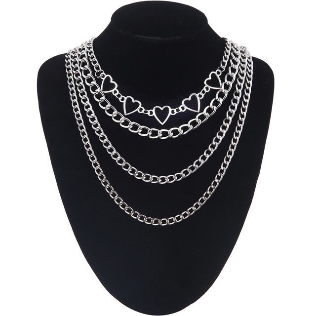 Layered punk chain necklace lock pendant necklace women men choker metal padlock chains goth jewelry grunge aesthetic accessory