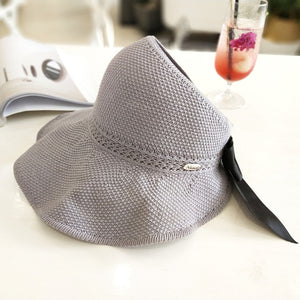 Fashion Bow Sun Hats Women Ponytail Sun Cap Ribbon Knitted Raffia Hat For Women UV Protction gorras Female Beach Hat
