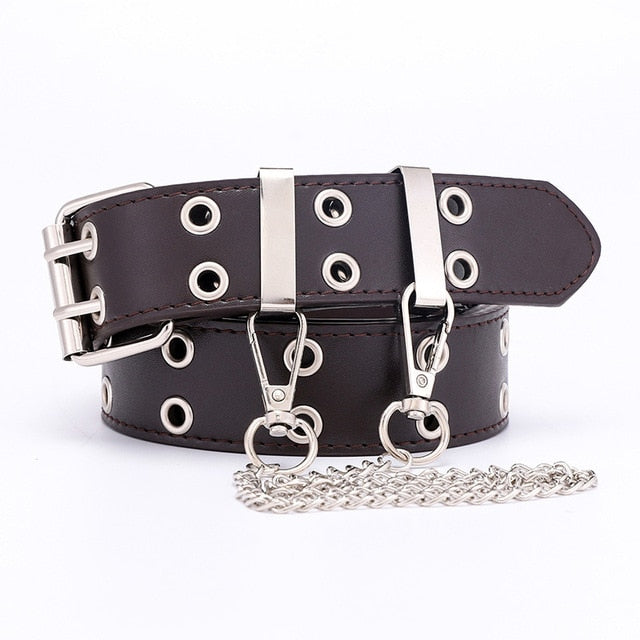 Women Punk Chain Fashion Belt Adjustable Double/Single Row Hole Eyelet Waistband with Eyelet Chain Decorative Belts 2020 New