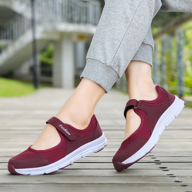 Ultra Light Mesh Flat Shoes For Women Shallow Mary Janes Casual Shoes Comfort Walking Shoes Ladies Tenis Sneakers Plus Size