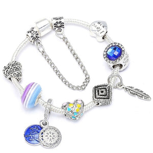 Fashion Bear Palm Dreamcatcher Feather Charm Bracelets For Women Men Original Crystal Flowers LOVE Beaded Bangle Gift