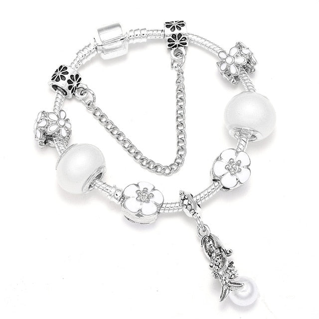 Fashion Bear Palm Dreamcatcher Feather Charm Bracelets For Women Men Original Crystal Flowers LOVE Beaded Bangle Gift