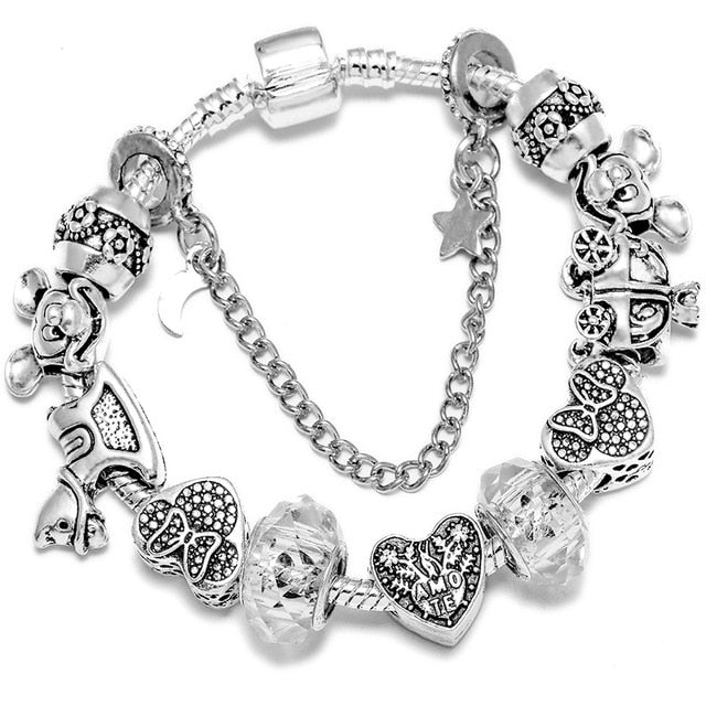 Fashion Bear Palm Dreamcatcher Feather Charm Bracelets For Women Men Original Crystal Flowers LOVE Beaded Bangle Gift