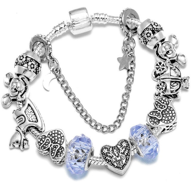 Fashion Bear Palm Dreamcatcher Feather Charm Bracelets For Women Men Original Crystal Flowers LOVE Beaded Bangle Gift