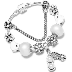 Fashion Bear Palm Dreamcatcher Feather Charm Bracelets For Women Men Original Crystal Flowers LOVE Beaded Bangle Gift