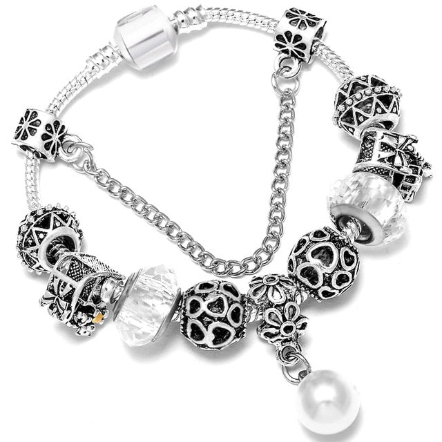Fashion Bear Palm Dreamcatcher Feather Charm Bracelets For Women Men Original Crystal Flowers LOVE Beaded Bangle Gift
