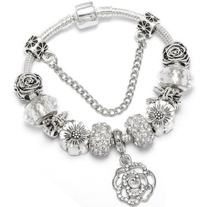 Fashion Bear Palm Dreamcatcher Feather Charm Bracelets For Women Men Original Crystal Flowers LOVE Beaded Bangle Gift