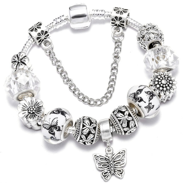 Fashion Bear Palm Dreamcatcher Feather Charm Bracelets For Women Men Original Crystal Flowers LOVE Beaded Bangle Gift