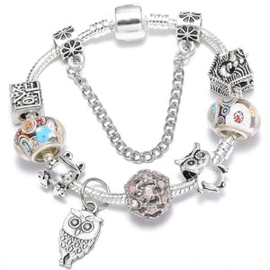 Fashion Bear Palm Dreamcatcher Feather Charm Bracelets For Women Men Original Crystal Flowers LOVE Beaded Bangle Gift