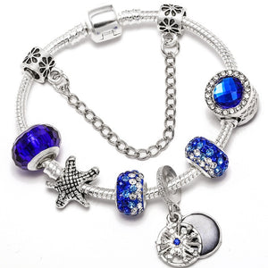 Fashion Bear Palm Dreamcatcher Feather Charm Bracelets For Women Men Original Crystal Flowers LOVE Beaded Bangle Gift
