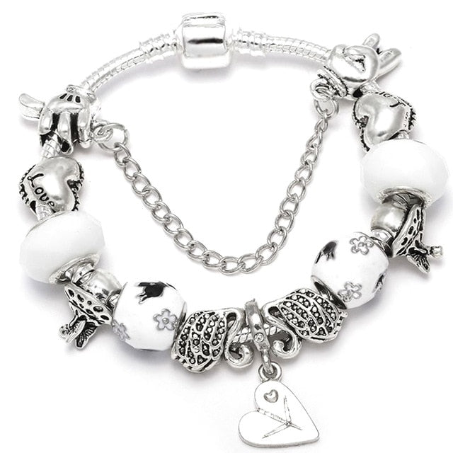 Fashion Bear Palm Dreamcatcher Feather Charm Bracelets For Women Men Original Crystal Flowers LOVE Beaded Bangle Gift
