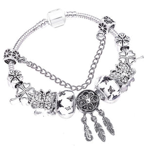 Fashion Bear Palm Dreamcatcher Feather Charm Bracelets For Women Men Original Crystal Flowers LOVE Beaded Bangle Gift