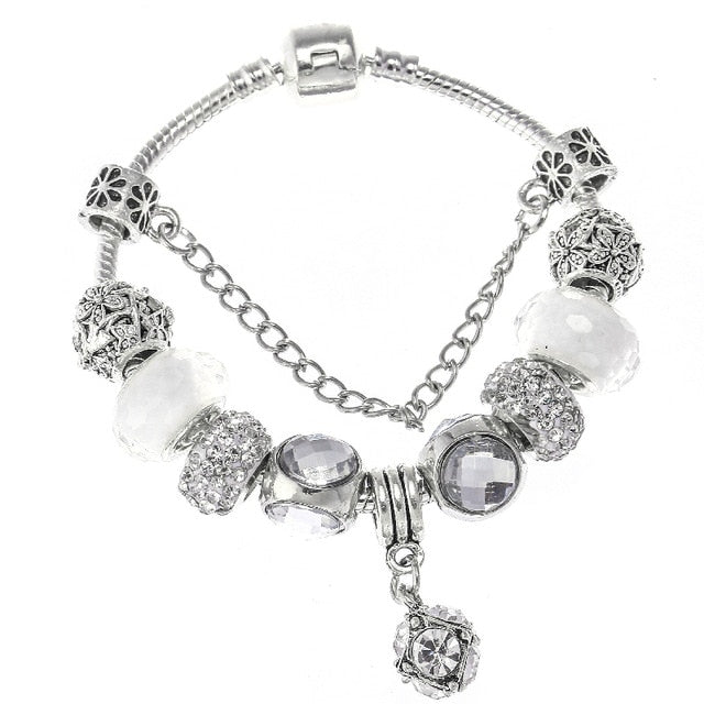 Fashion Bear Palm Dreamcatcher Feather Charm Bracelets For Women Men Original Crystal Flowers LOVE Beaded Bangle Gift
