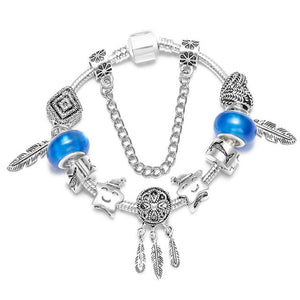 Fashion Bear Palm Dreamcatcher Feather Charm Bracelets For Women Men Original Crystal Flowers LOVE Beaded Bangle Gift