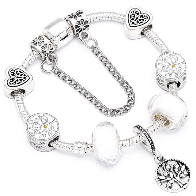 Fashion Bear Palm Dreamcatcher Feather Charm Bracelets For Women Men Original Crystal Flowers LOVE Beaded Bangle Gift