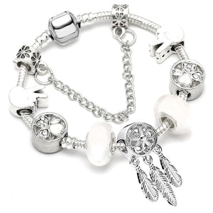 Fashion Bear Palm Dreamcatcher Feather Charm Bracelets For Women Men Original Crystal Flowers LOVE Beaded Bangle Gift