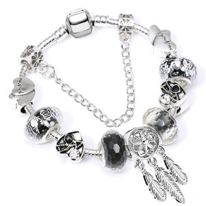 Fashion Bear Palm Dreamcatcher Feather Charm Bracelets For Women Men Original Crystal Flowers LOVE Beaded Bangle Gift