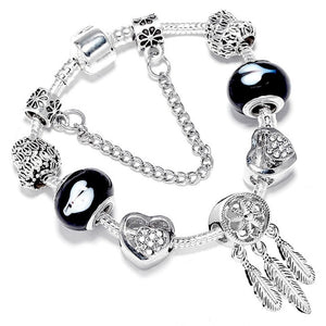 Fashion Bear Palm Dreamcatcher Feather Charm Bracelets For Women Men Original Crystal Flowers LOVE Beaded Bangle Gift