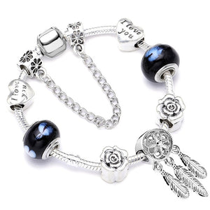 Fashion Bear Palm Dreamcatcher Feather Charm Bracelets For Women Men Original Crystal Flowers LOVE Beaded Bangle Gift