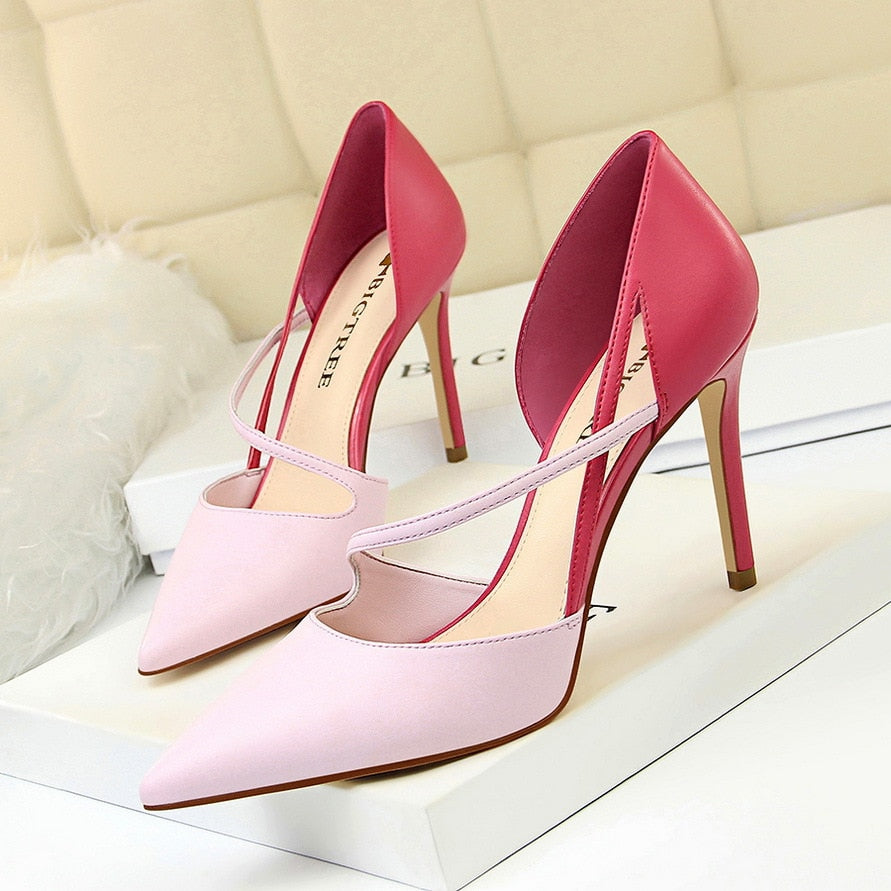 Korean-style Fashion Sweet High Heel Shoes Women High Heels Shallow Mouth Pointed Mixed Colors A- line with Thin Heeled Shoes