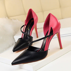 Korean-style Fashion Sweet High Heel Shoes Women High Heels Shallow Mouth Pointed Mixed Colors A- line with Thin Heeled Shoes