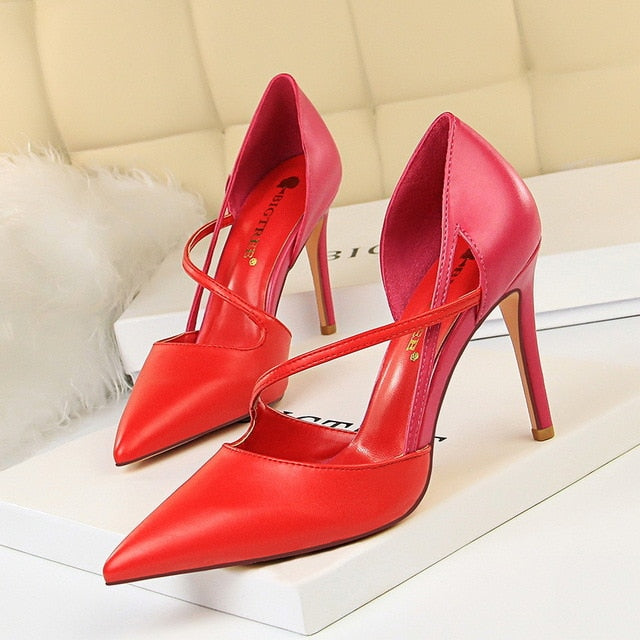 Korean-style Fashion Sweet High Heel Shoes Women High Heels Shallow Mouth Pointed Mixed Colors A- line with Thin Heeled Shoes